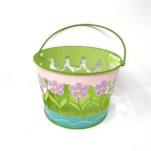 Target Metal Easter Basket Pail Purple Sparkly Flowers